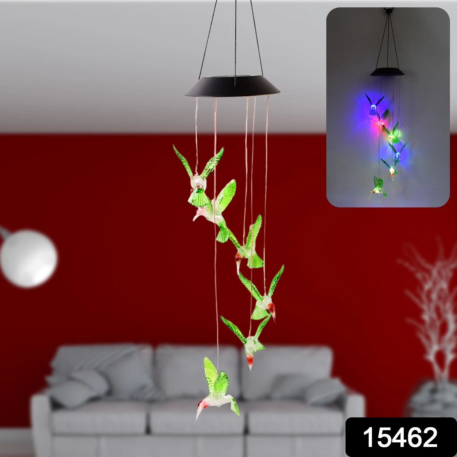 Solar Hummingbird Wind Chimes – Colorful LED Garden Decor - Image 2