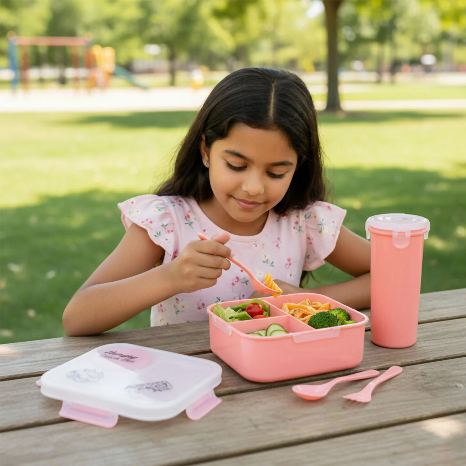Kids Lunch Box Set – Unbreakable Plastic with Utensils for School - Image 3