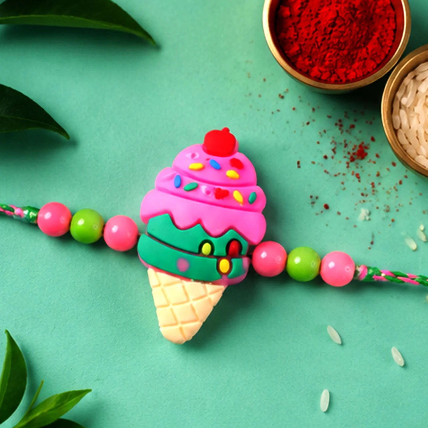 Ice Cream Cone Rakhi – Cartoon Kids Cherry Sprinkle Design - Image 4