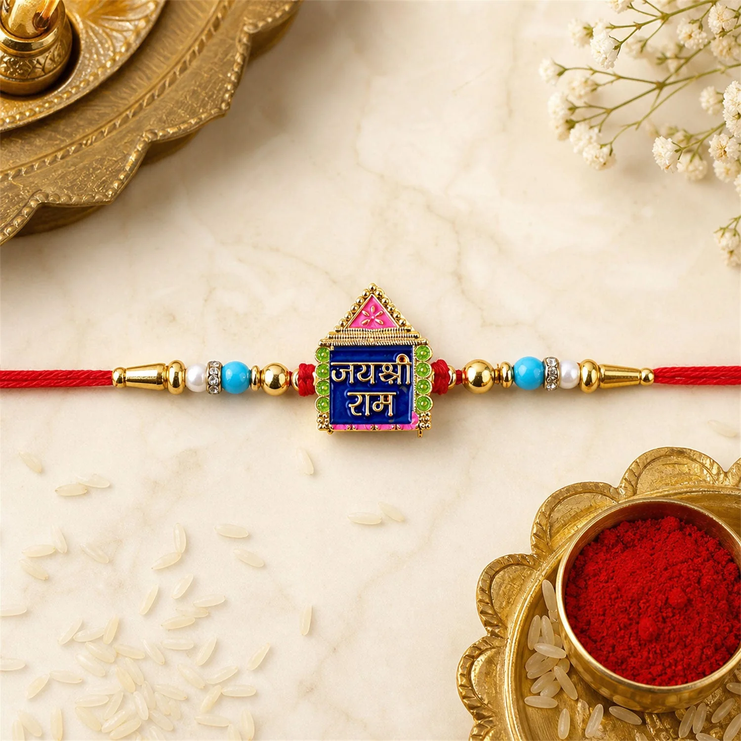 Jai Shree Ram Rakhi – Colorful Enamel Thread for Sister-Brother Bond - Image 4