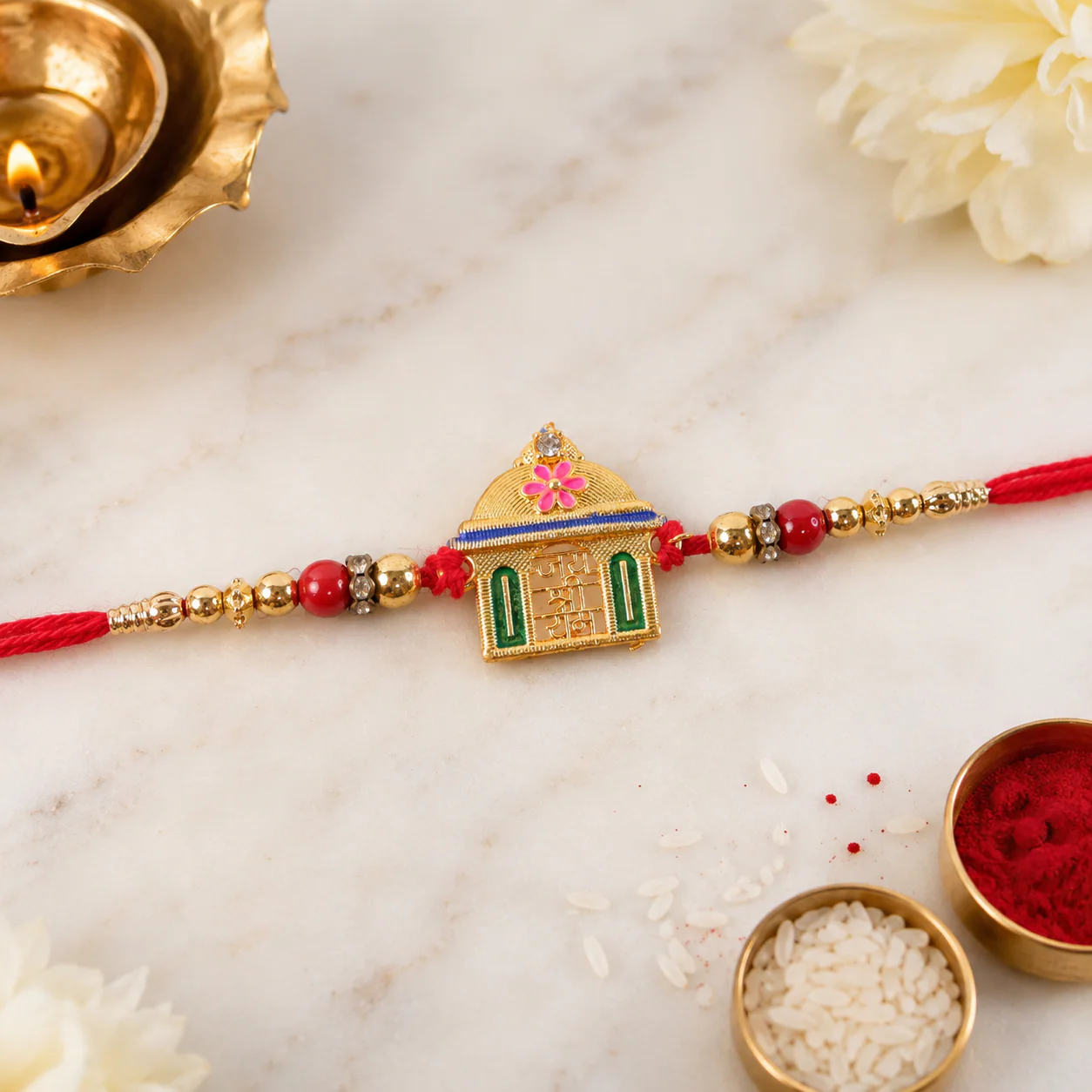 Jay Shree Ram Temple Motif Beaded Designer Premium Traditional Rakhi for Brother - Image 4