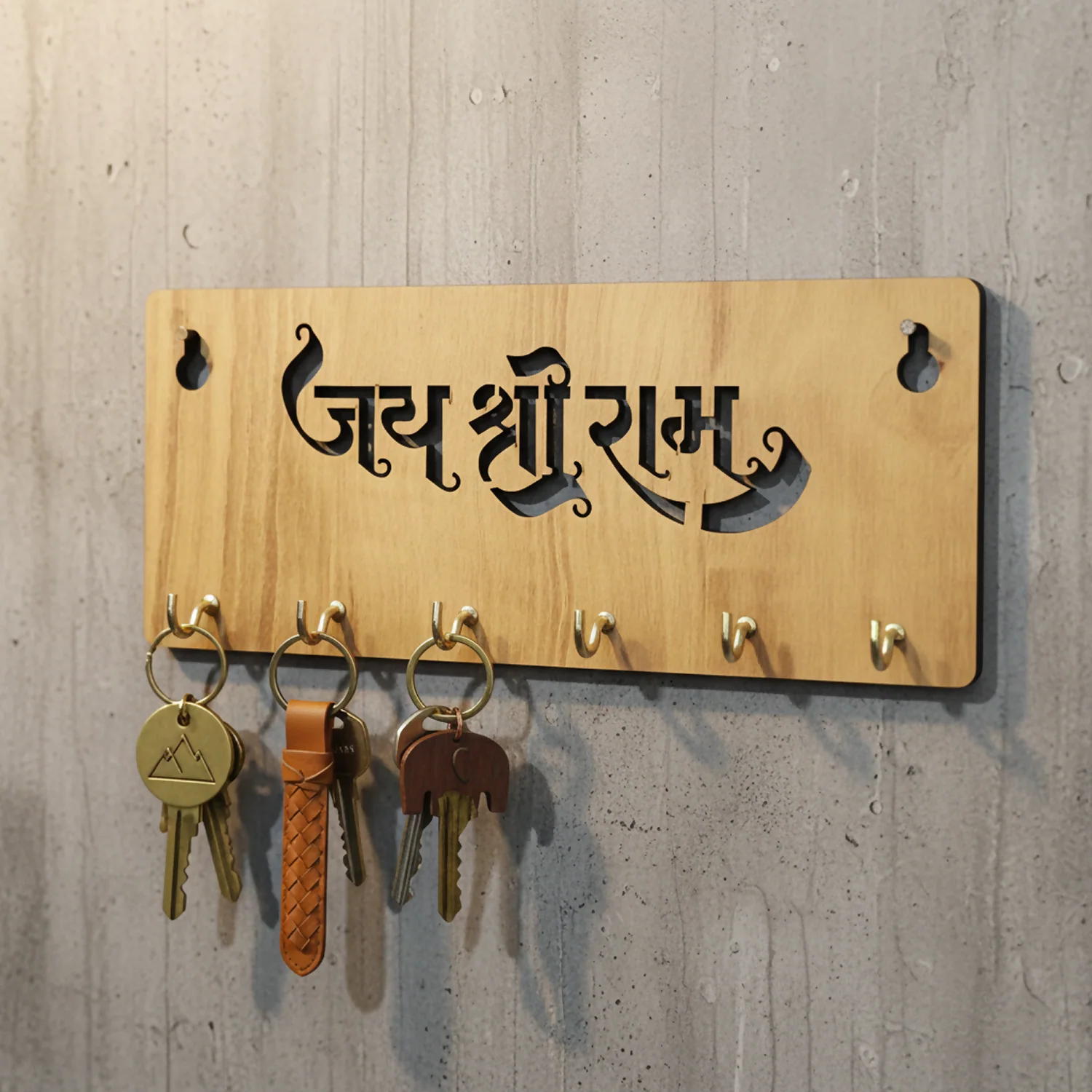 Jay Shree Ram Wooden Key Holder – Handcrafted MDF Wall Organizer - Image 2