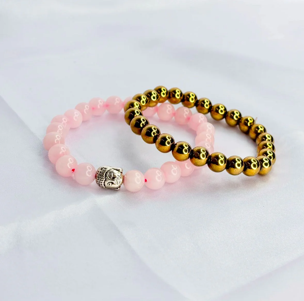 Rose Quartz Bracelet with Buddha Head – Natural Reiki Crystal Set - Image 4
