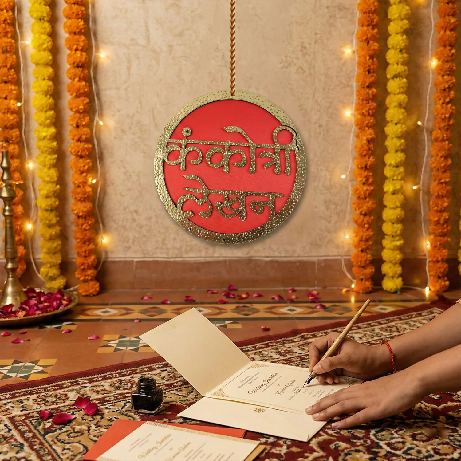 Kankotri Lekhan Ceremony Decor – Traditional Wedding Invitation Wall Hanging - Image 5