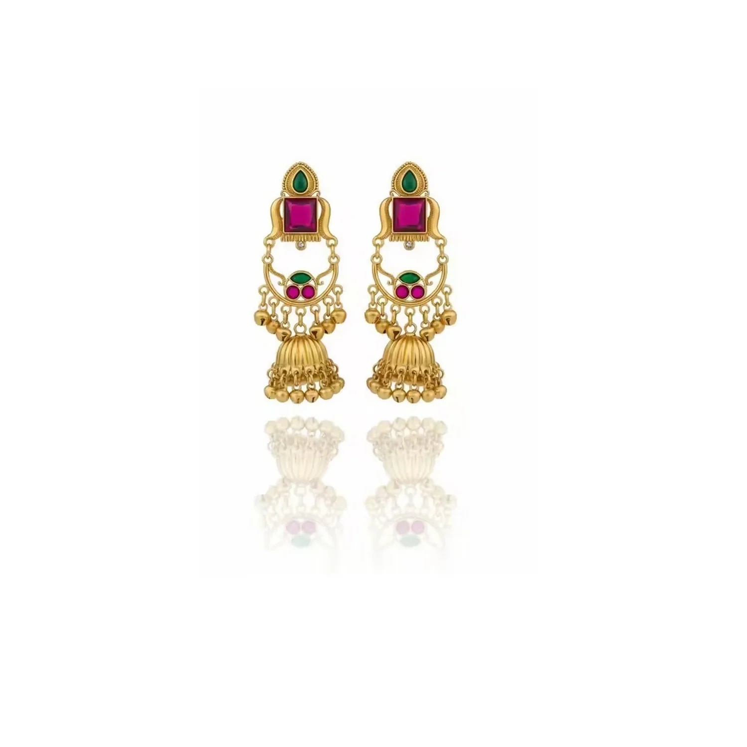 Kashmiri Jhumka Drop Earrings – Authentic Kundan Pearl Tassels - Image 3