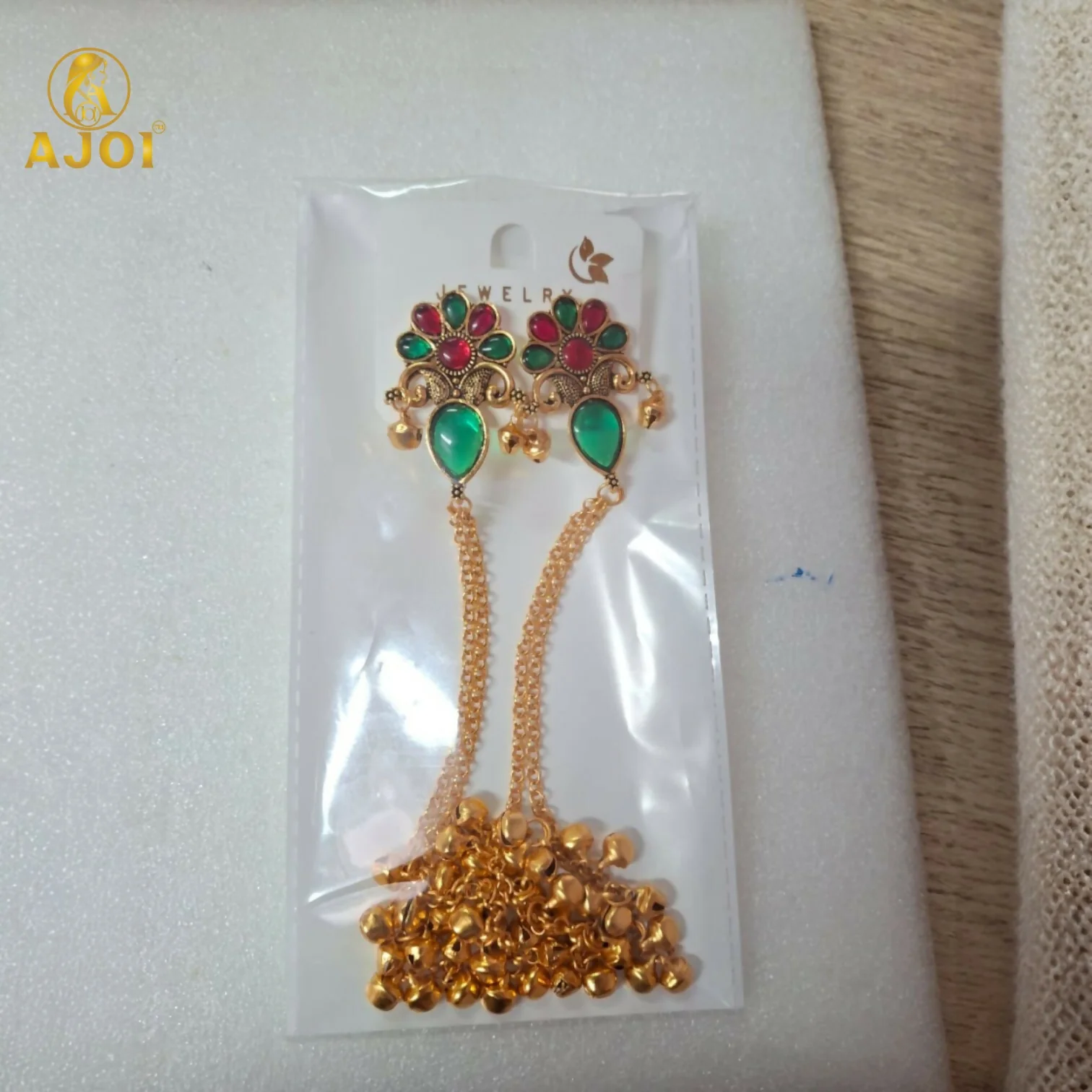 Kashmiri Gold Plated Floral Long Latkan Earrings – Elegant Ethnic Style - Image 5