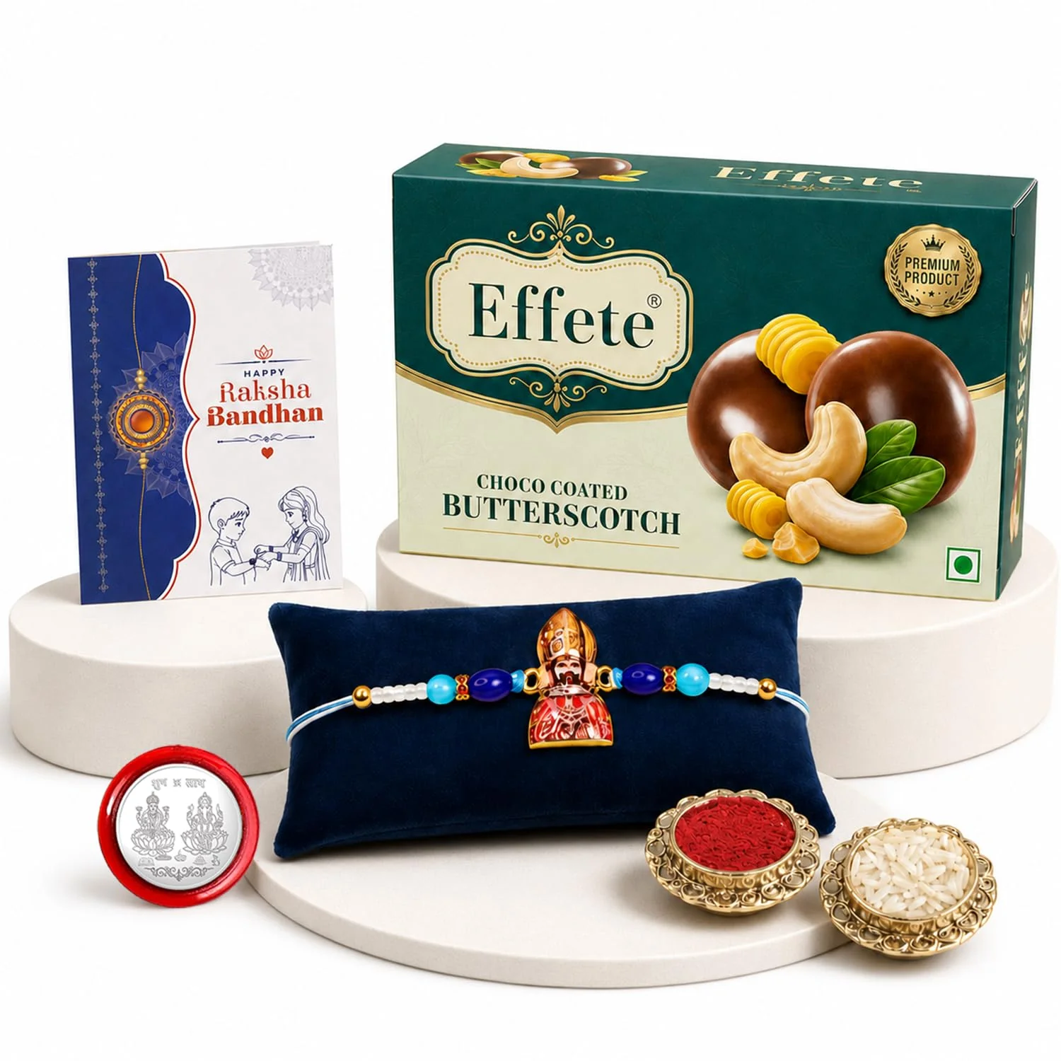 Khatu Shyam Rakhi Combo - Raksha Bandhan Gift with Choco Butterscotch 32gm, Pack of 5 - Image 5