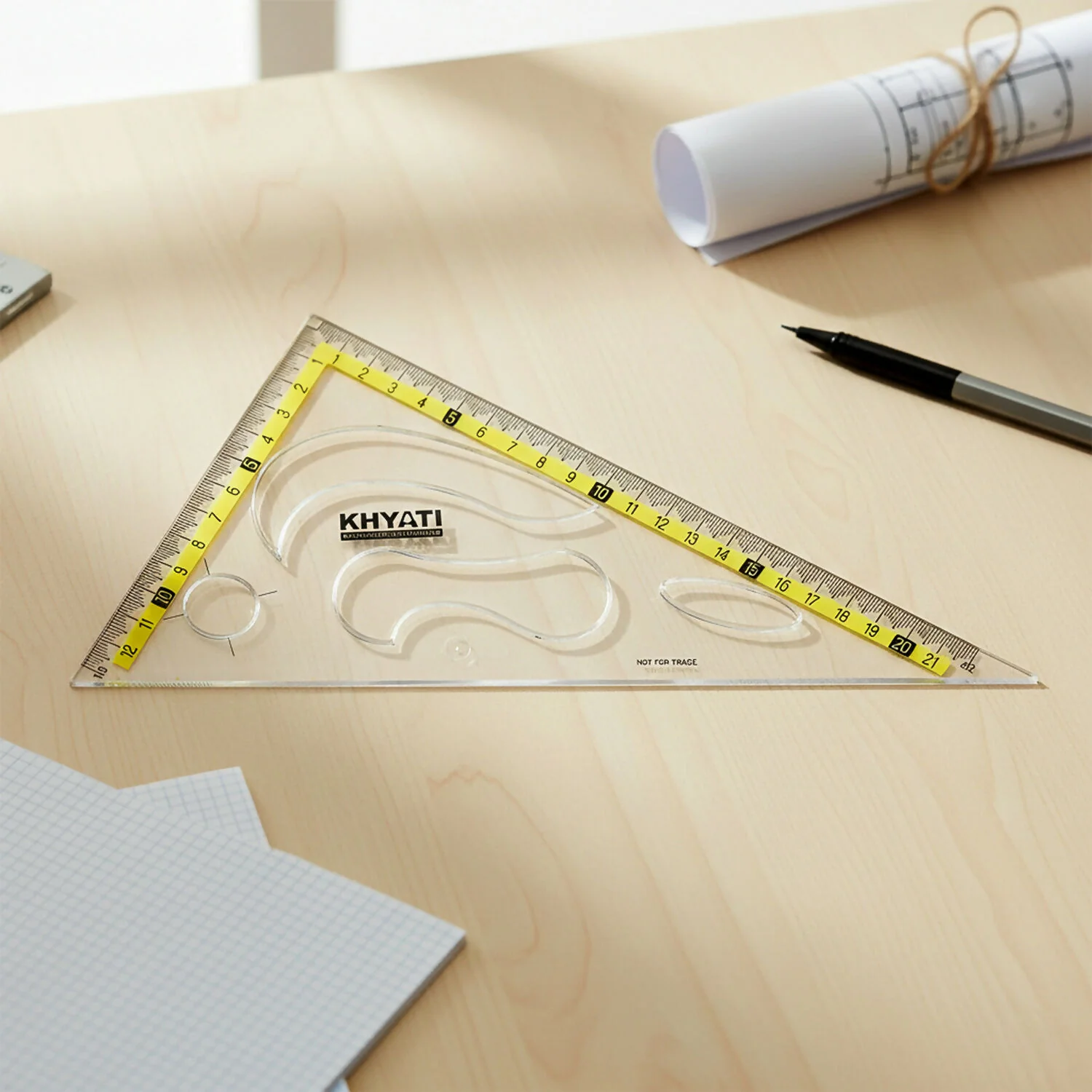 Transparent Set Square with Protractor for Precise Drawing - Image 2