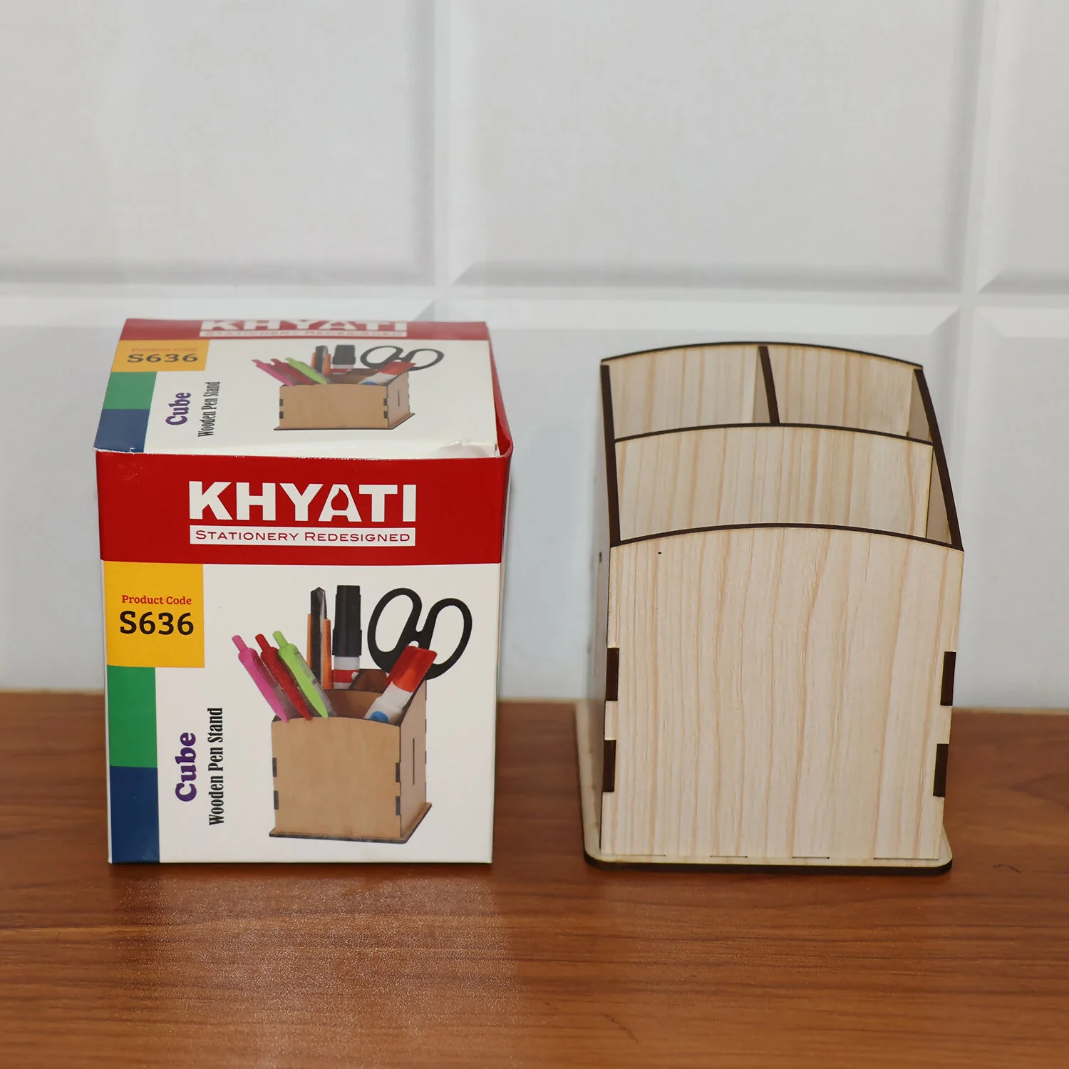 Wooden Pen Stand – Multi-Section Cube Desk Organizer - Image 6