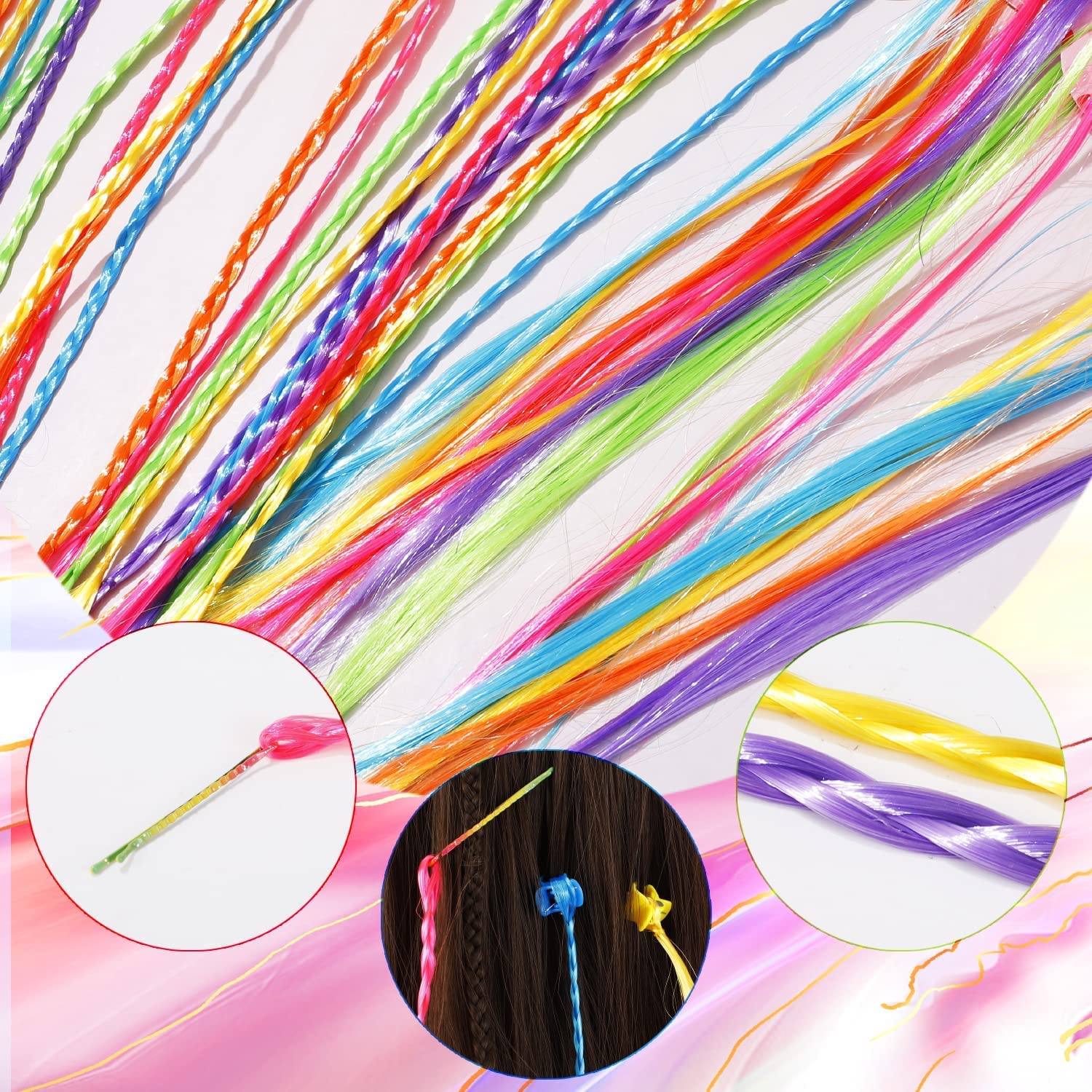 Kids Hair Extensions – 6 Pc Colorful Clip-In Braid Set - Image 6