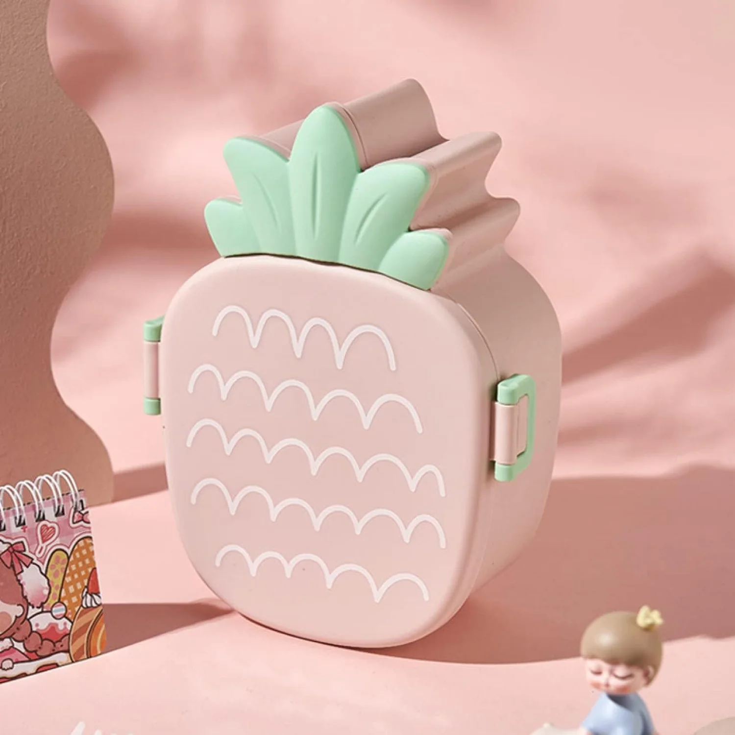 Kids Bento Lunch Box – Pineapple Design, Fork & Spoon | Lunchie Bunchie - Image 3