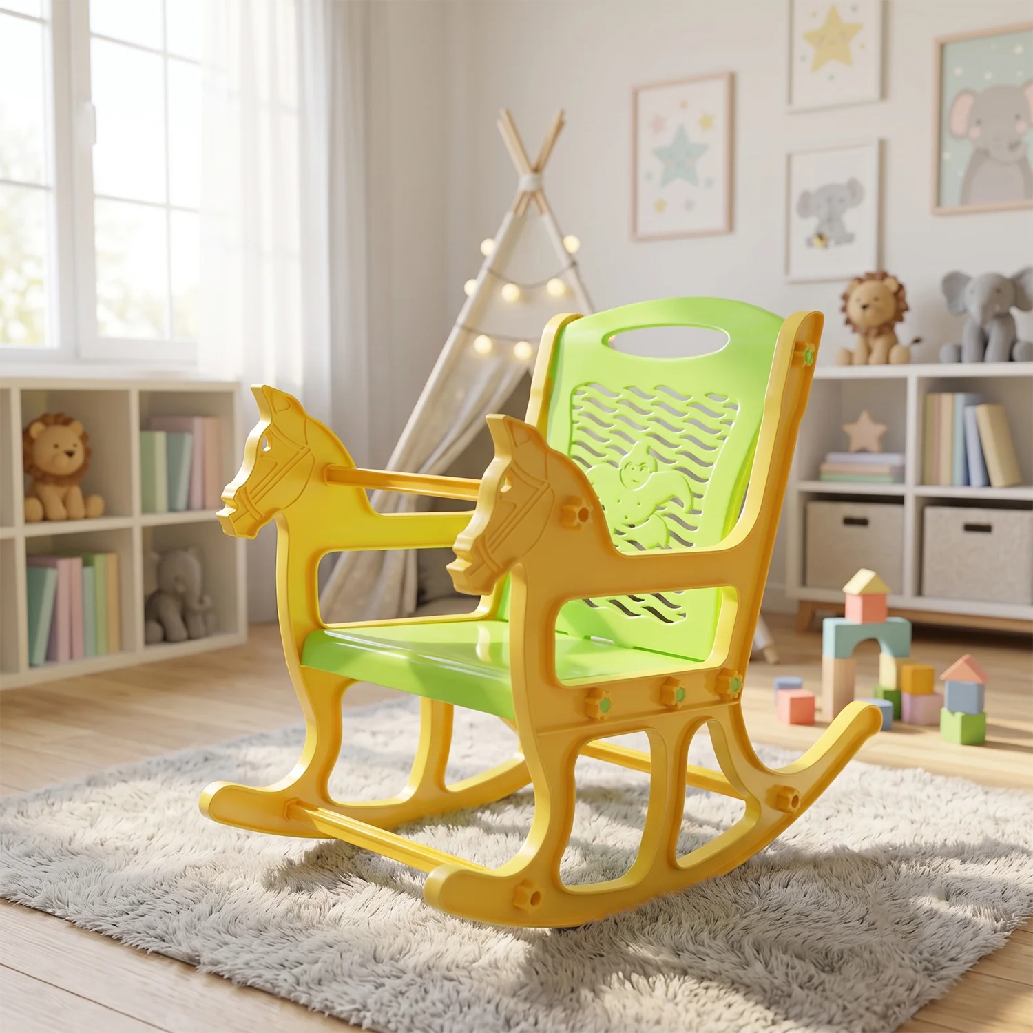 Kids Plastic Horse Rocking Chair, Baby Rocker Seat with Backrest (1 Pc) - Image 7