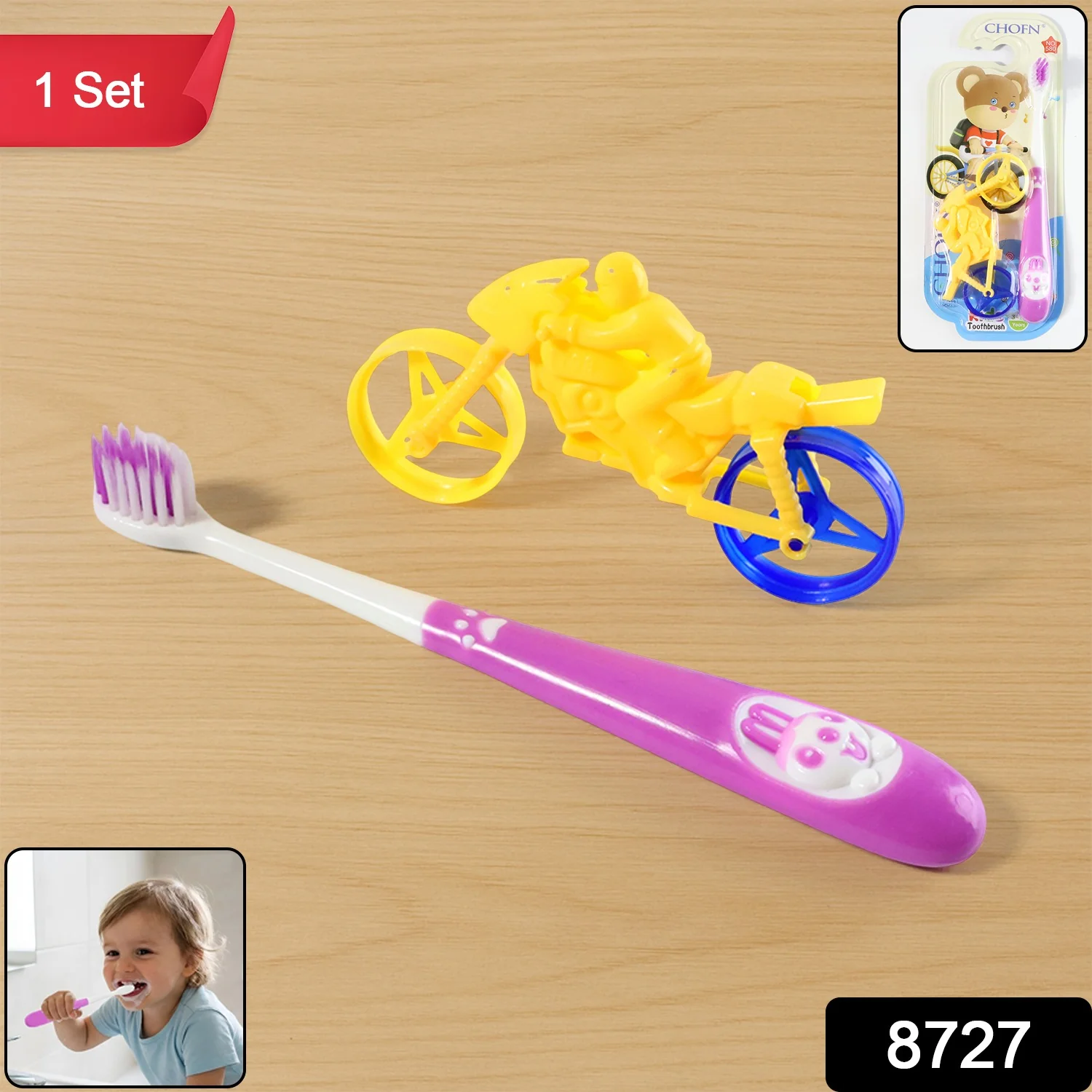 Kids Toothbrush – Panda Design with Fun Motorcycle Toy Set - Image 2