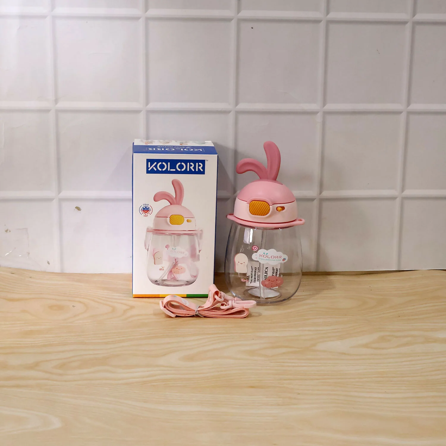 KOLORR Kids Bunny Sipper Water Bottle with Straw & Carry Strap (600ML) - Image 7