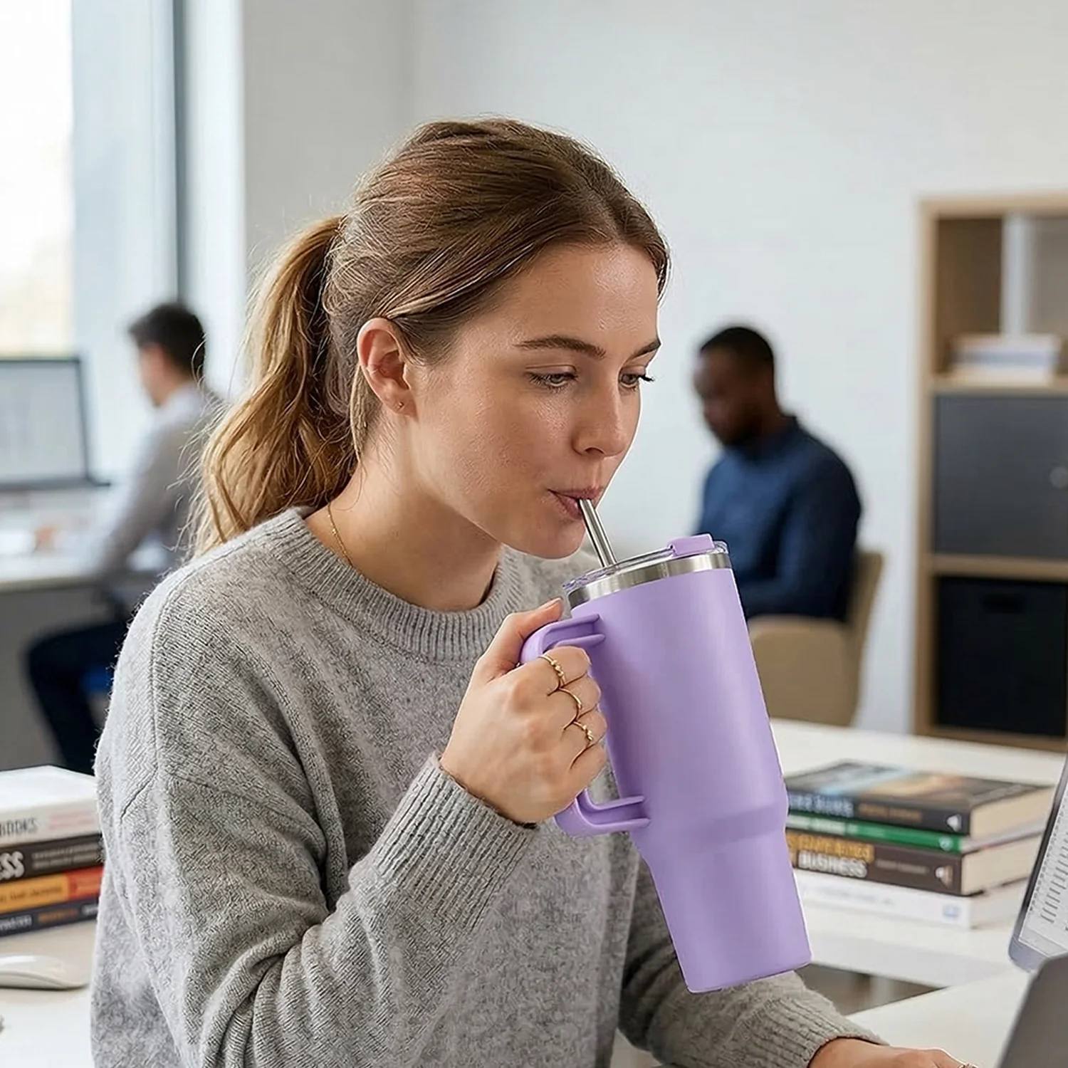 Insulated Tumbler Mug – Large 1200ML Capacity with Handle & Straw - Image 3