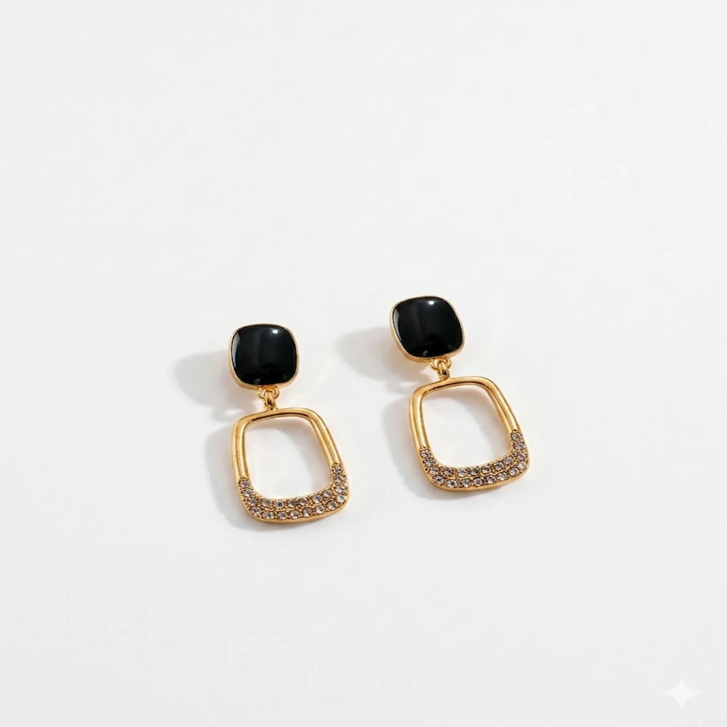 Korean Black Stone Earrings – Elegant Geometric Drop Design - Image 3