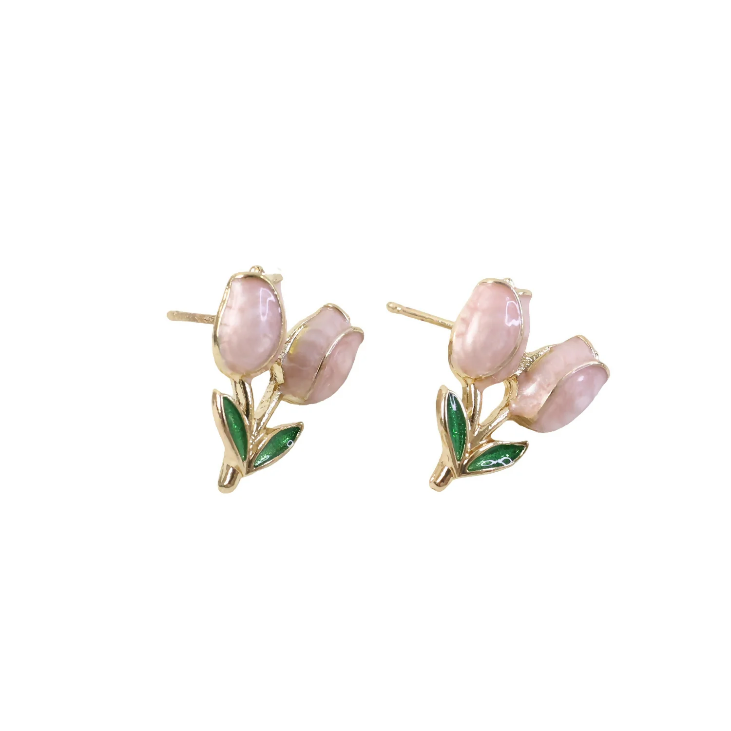 Pink Tulip Flower Stud Earrings – Elegant Korean Style Jewelry - Image 5