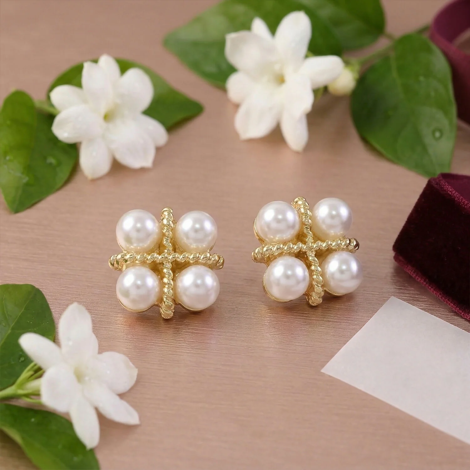 Korean Vintage Pearl Studs – Elegant Gold Design for Women - Image 3