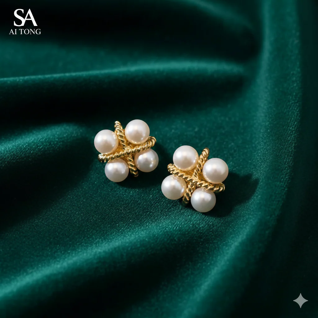 Korean Vintage Pearl Studs – Elegant Gold Design for Women - Image 6