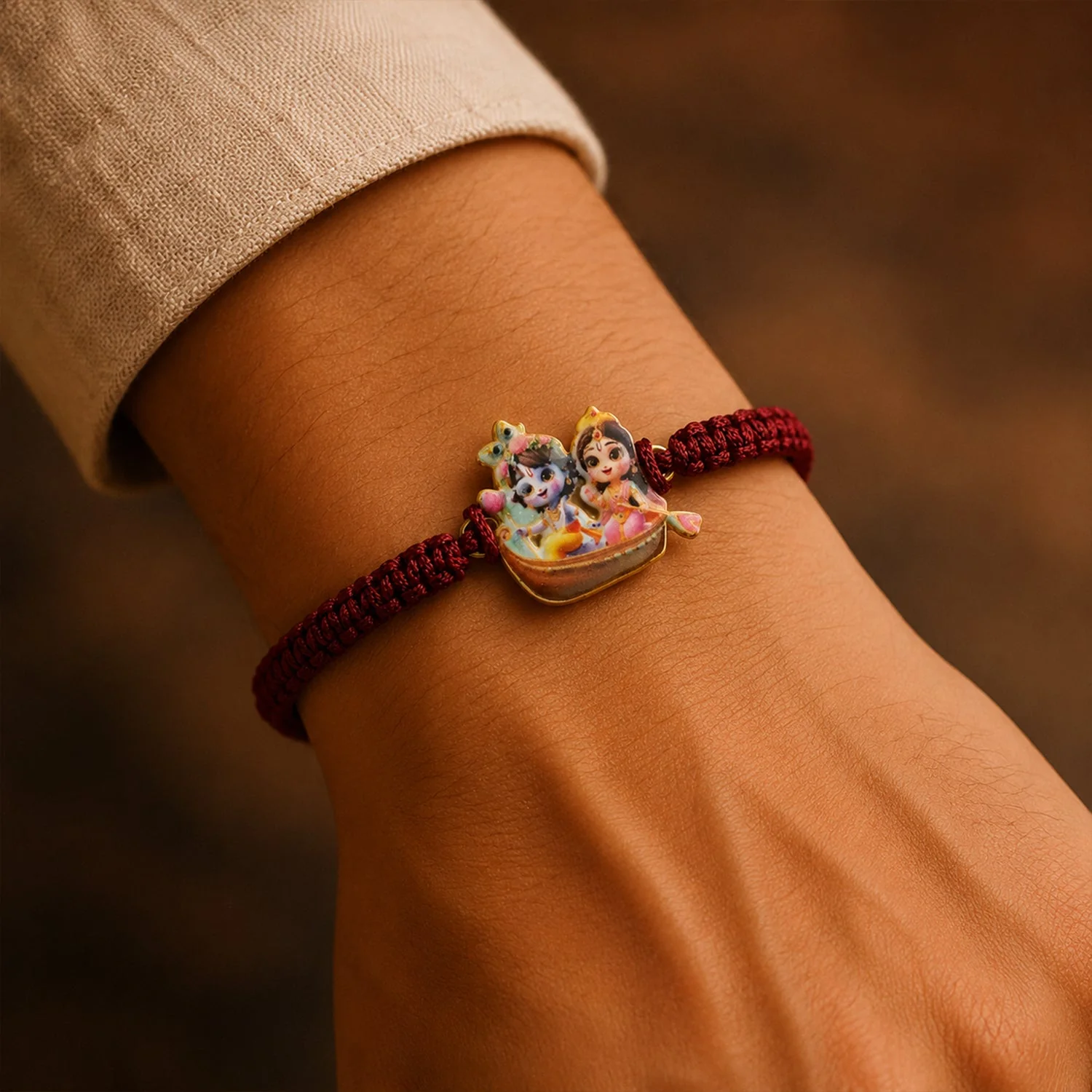 Krishna Boat Design Fancy Dori Rakhi – Elegant Brother Gift Idea - Image 2