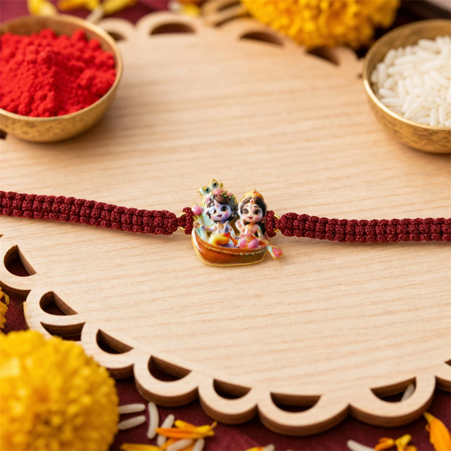Krishna Boat Design Fancy Dori Rakhi – Elegant Brother Gift Idea - Image 3