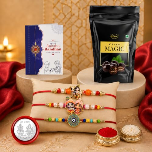 Krishna Cow Rakhi Combo - Raksha Bandhan Gift with Choco Magic Standy Pouch, Pack of 7 - Image 2
