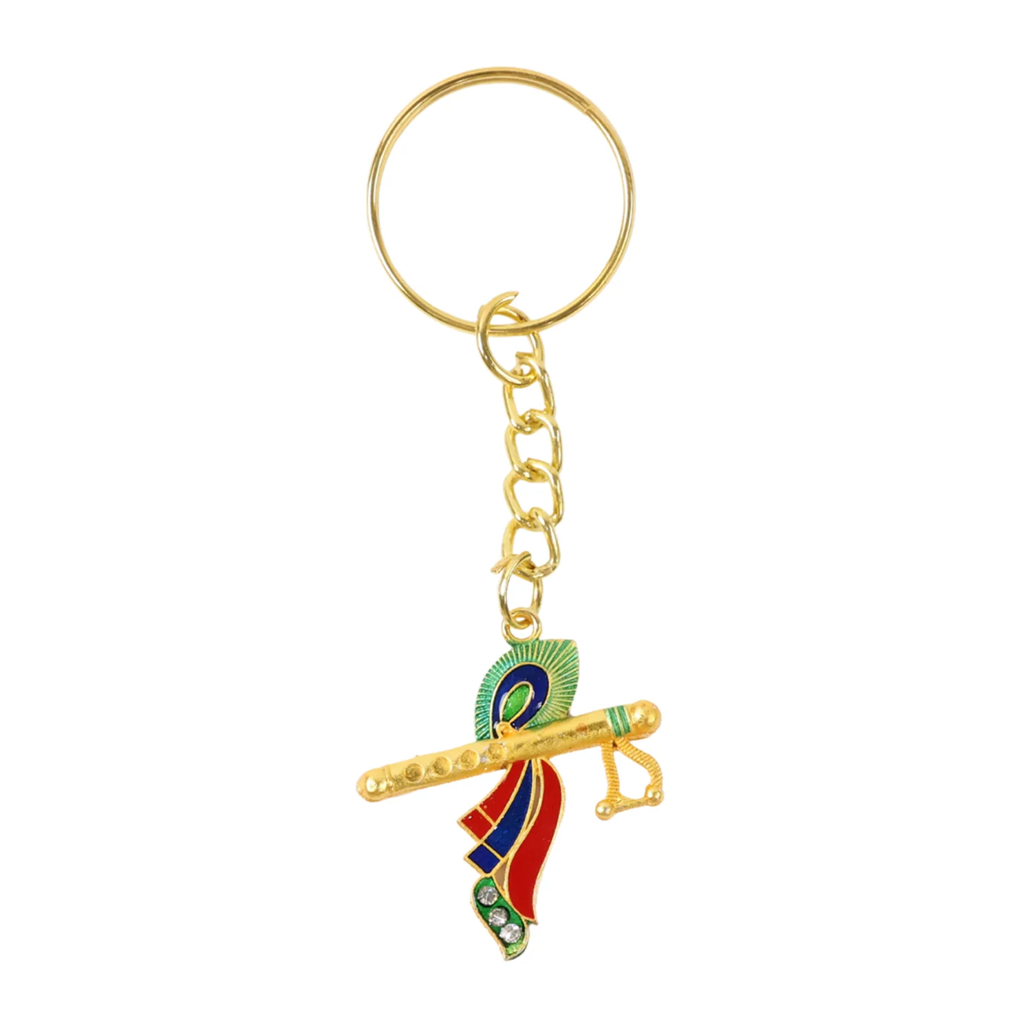 Krishna Flute Keychain – Durable Metal with Peacock Feather Design - Image 5