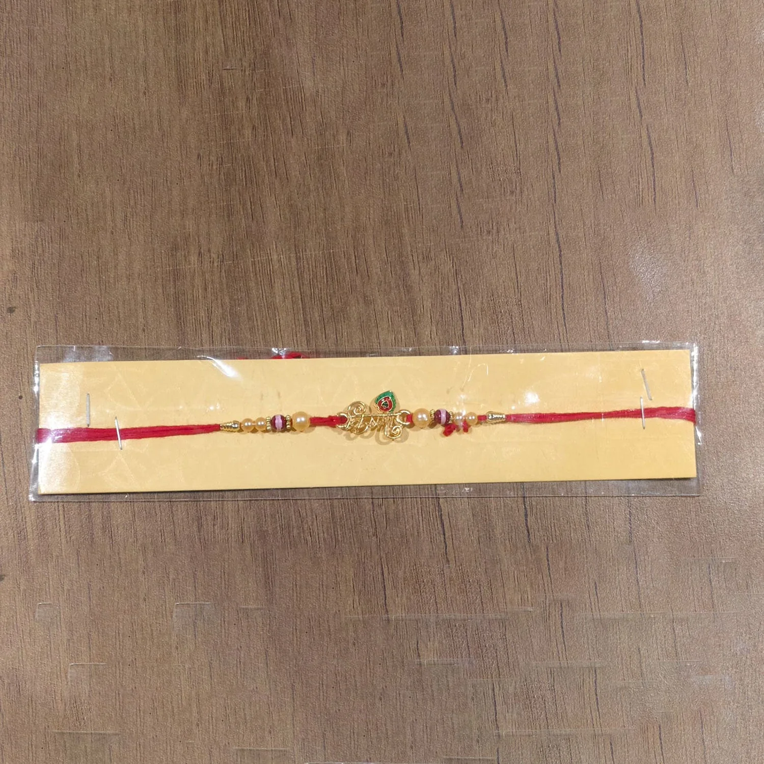 Rakhi with Krishna Mor Pankh Pearl Beads – Elegant & Lightweight for Raksha Bandhan - Image 6