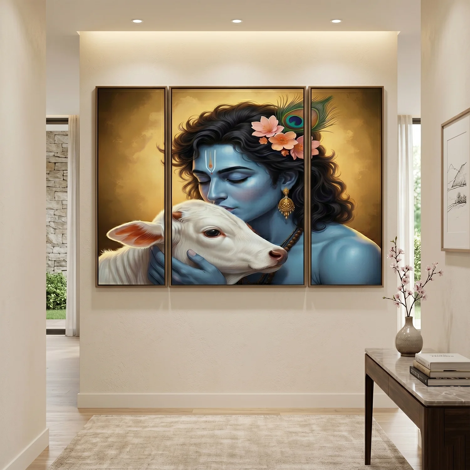 Krishna N Cow Wall Art – Vibrant 3 Panel MDF Design for Home - Image 7