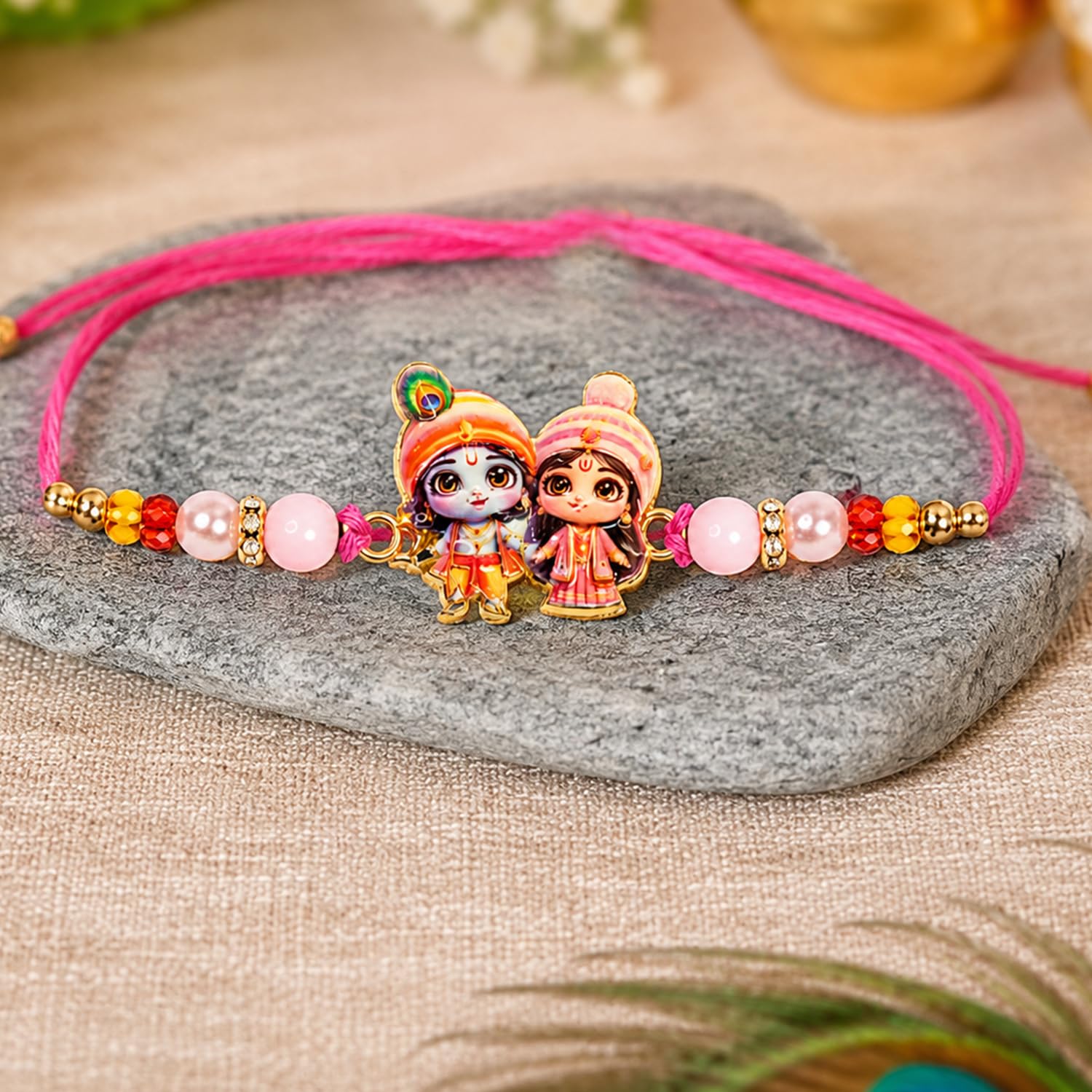 Krishna Radha Rakhi Combo - Raksha Bandhan Gift with Choco Almonds 32gm, Pack of 5 - Image 13