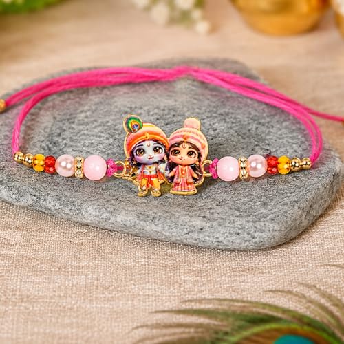 Krishna Radha Rakhi Combo - Raksha Bandhan Gift with Choco Butterscotch 96gm, Pack of 5 - Image 14