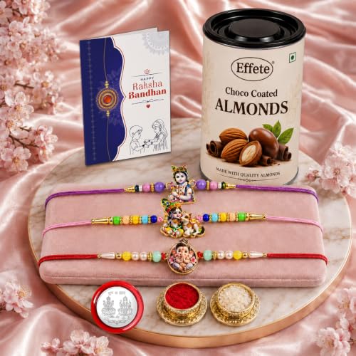 Krishna Rakhi Combo - Raksha Bandhan Gift with Choco Almonds 96gm, Pack of 7 | Rakhi Gift - Image 2