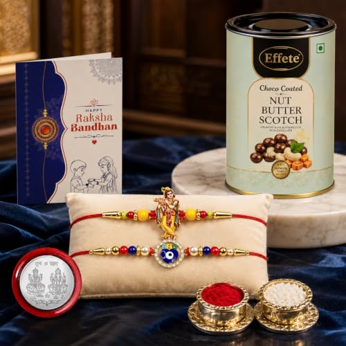 Krishna Rakhi Combo - Raksha Bandhan Gift with Choco Butterscotch 96gm, Pack of 6 - Image 2