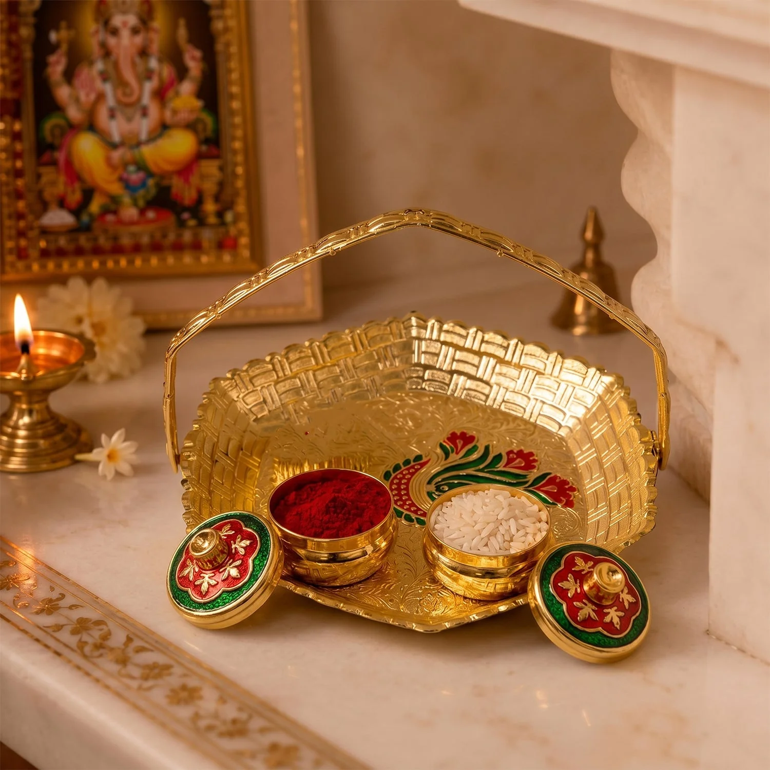 Golden Kumkum Kankavati Basket – Elegant Ritual Organizer - Image 7