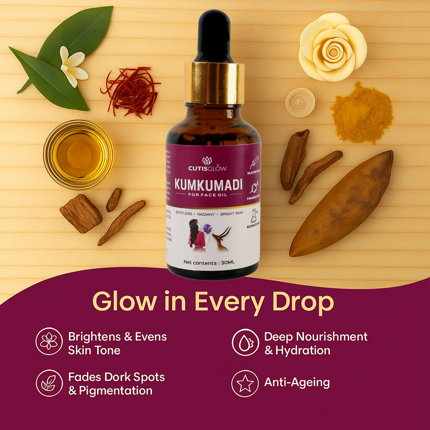 Kumkumadi Face Oil – Ayurvedic Brightening Radiance Elixir 30ml - Image 2