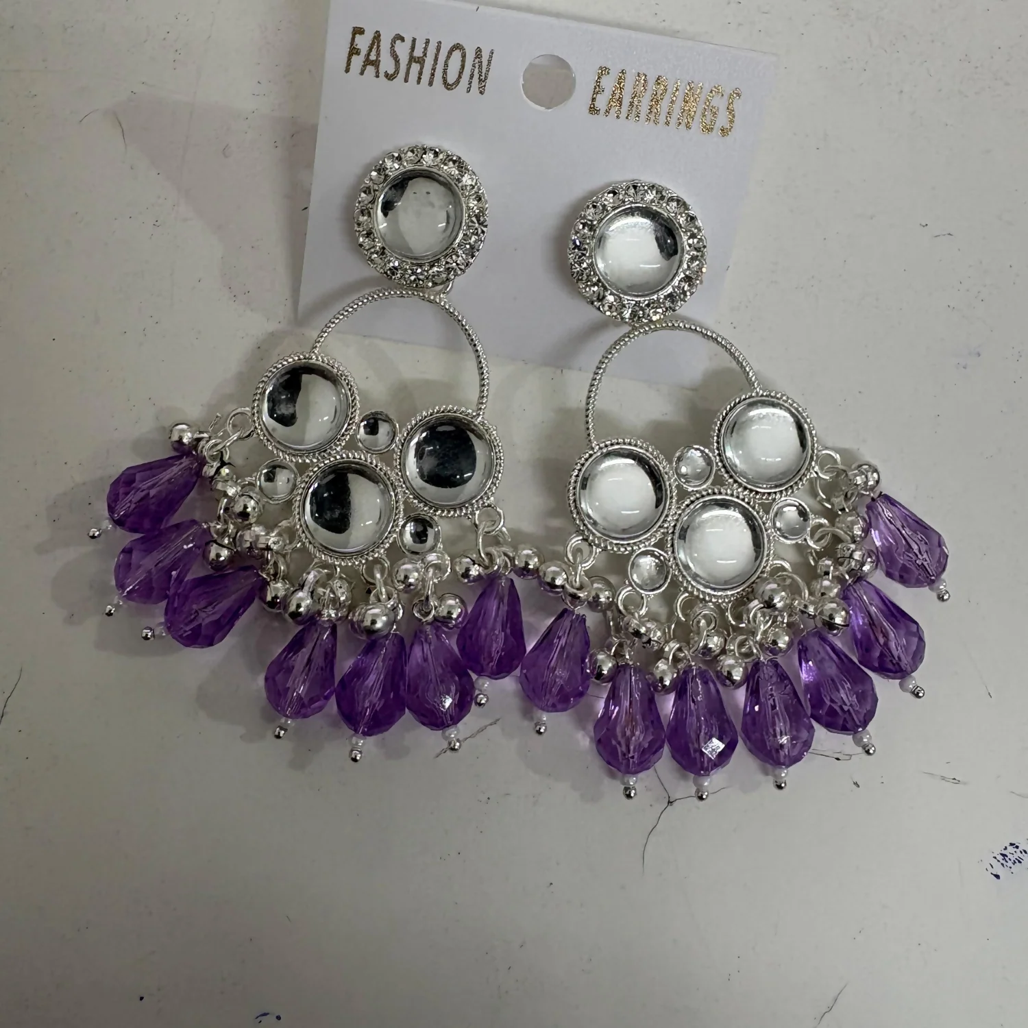 Kundan Silver Plated Chandbali Earrings – Elegant Purple Pearls - Image 4