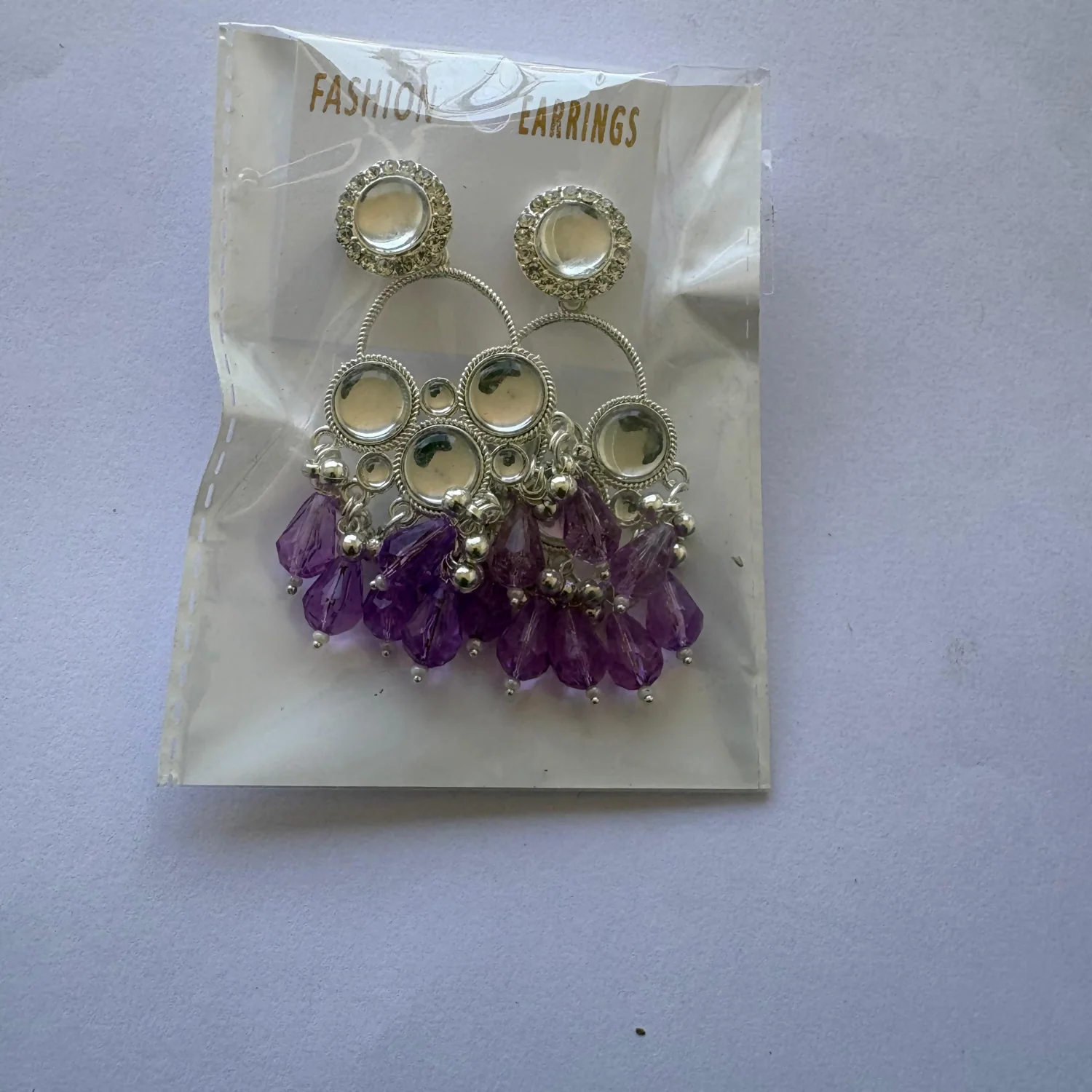 Kundan Silver Plated Chandbali Earrings – Elegant Purple Pearls - Image 5