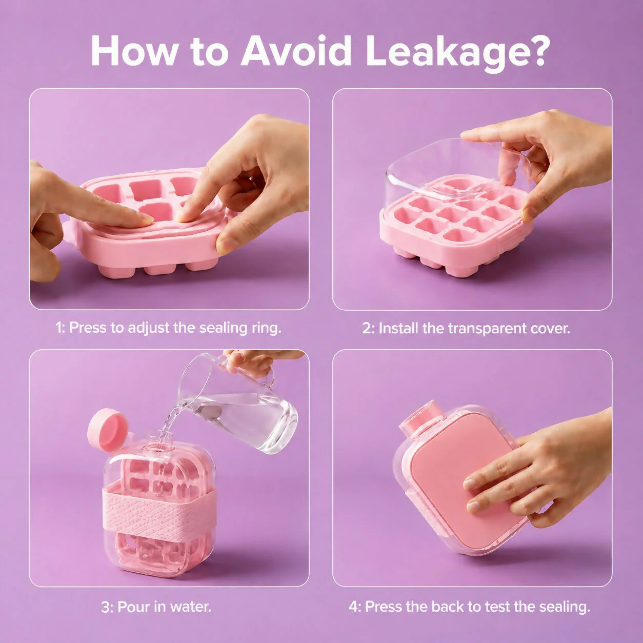 Leakproof Pink Ice Cube Bottle – Portable with Straw & Silicone Grip - Image 4