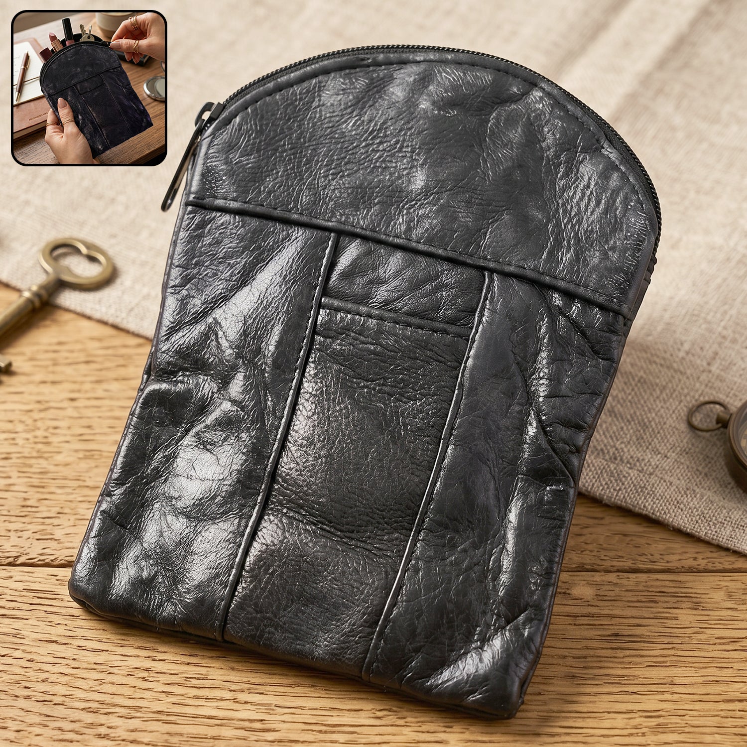 Leather Mini Zipper Pouch – Compact Coin & Card Organizer for Men & Women - Image 7