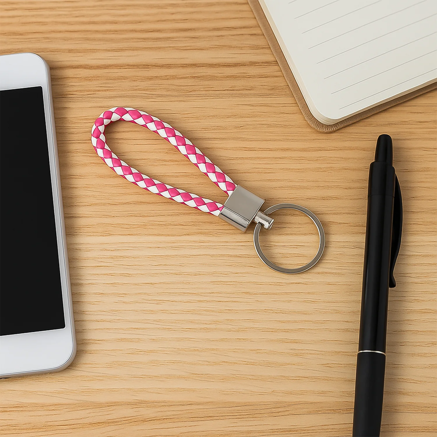 Braided Leather Keychain – Durable Metal Ring & Stylish Hand Strap - Image 4