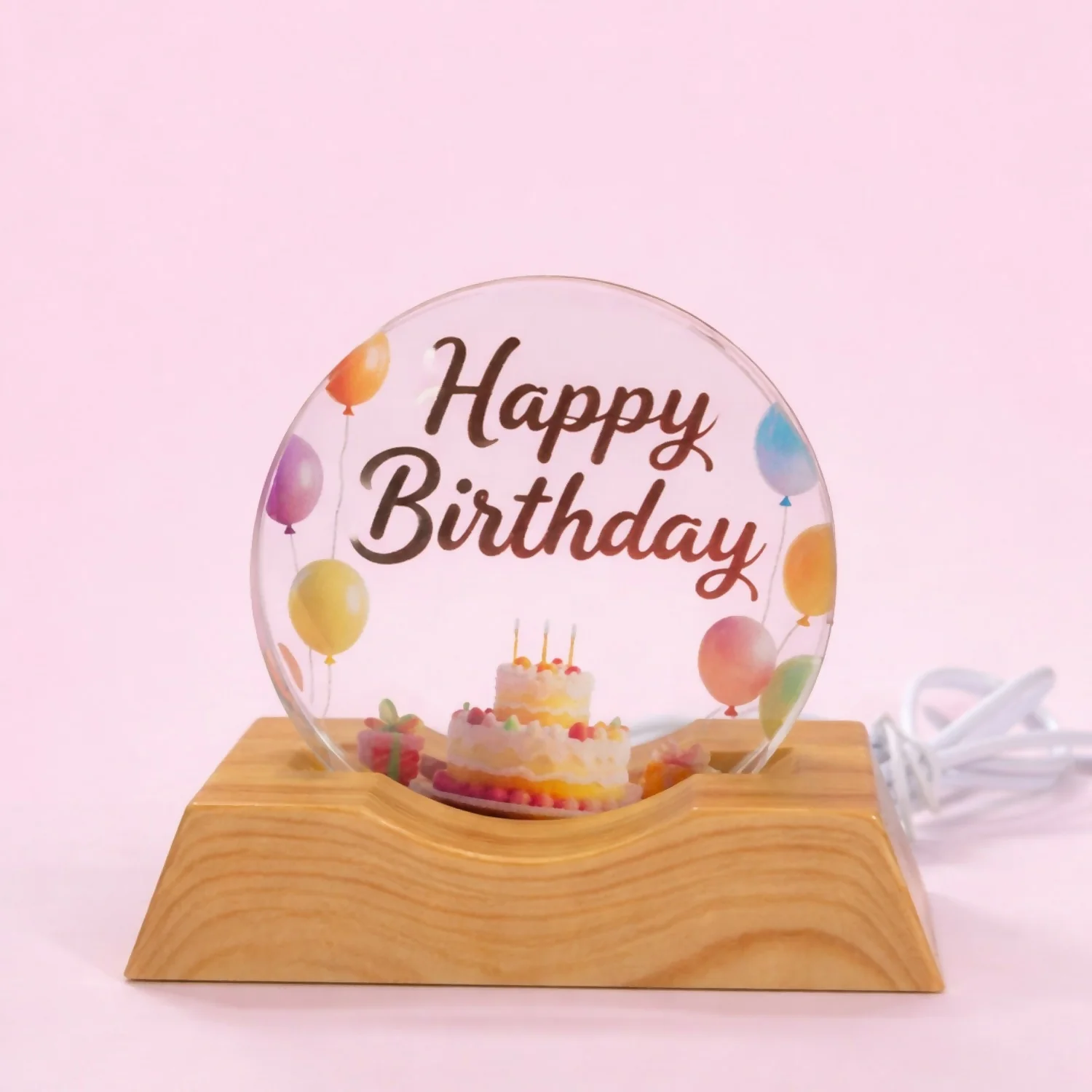 LED Happy Birthday Night Lamp – Festive Acrylic Decor with Wooden Base - Image 3