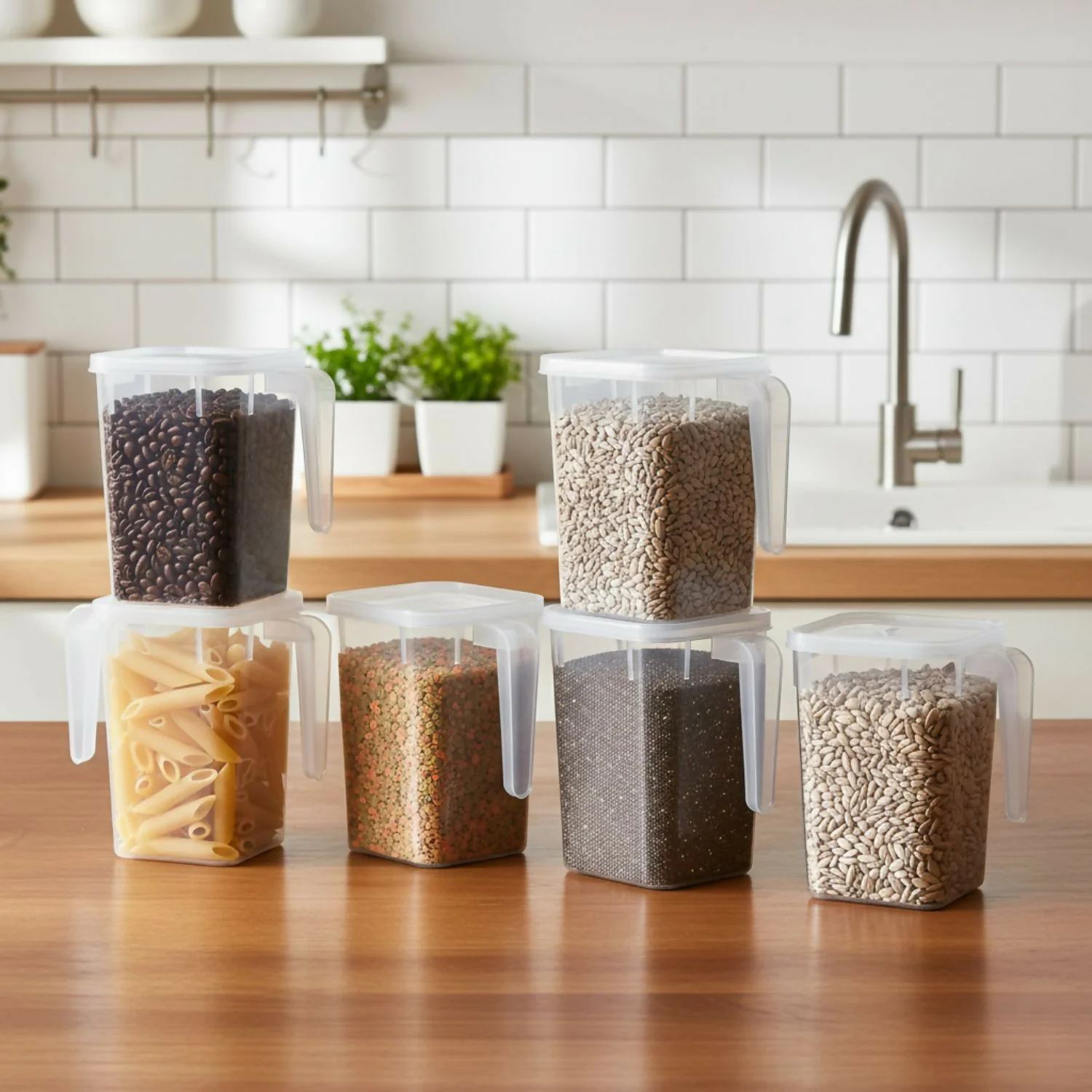 Clear Storage Containers with Handle – Pack of 6 for Kitchen Organization - Image 2