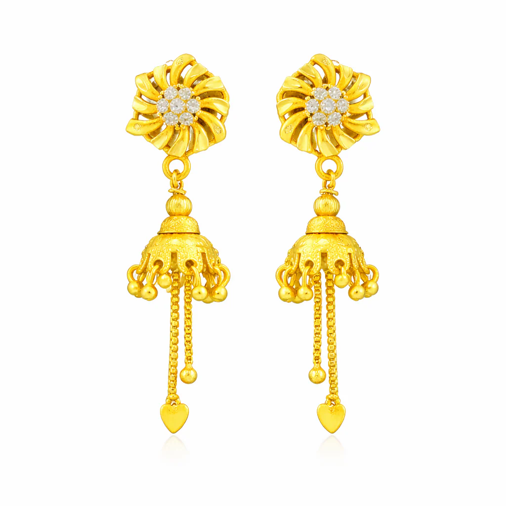 Lightweight Gold Plated Triangle Jhumka – Elegant Drop Chains Design - Image 3