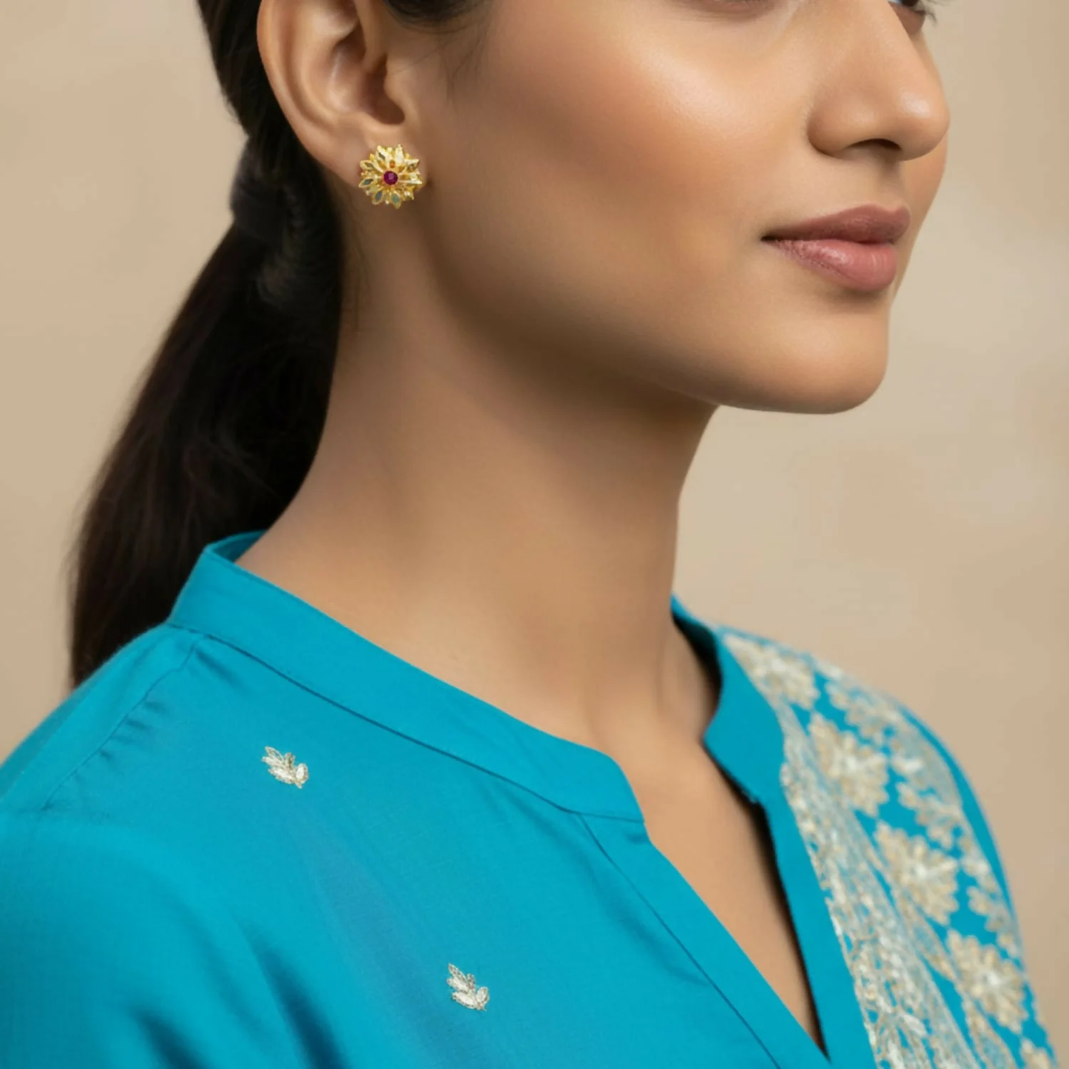 Golden Jhumki Earrings – Lightweight Traditional Indian Jewellery - Image 2