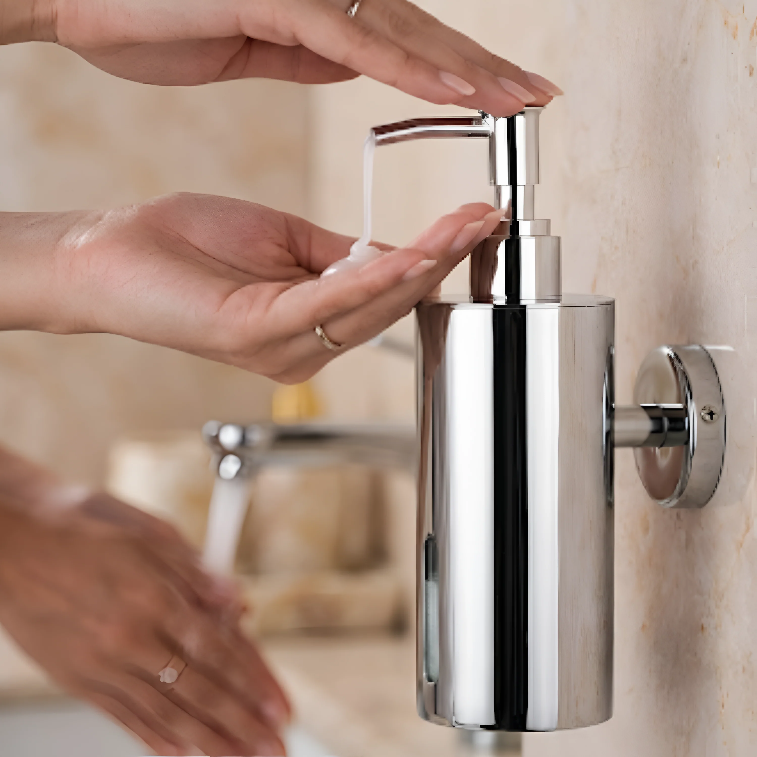 Liquid Soap Dispenser – Stainless Steel Wall-Mount with Chrome Finish - Image 2