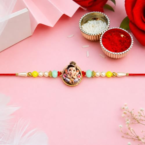 Little Ganesha Rakhi Combo - Raksha Bandhan Gift with Choco Almonds 32gm, Pack of 5 - Image 13