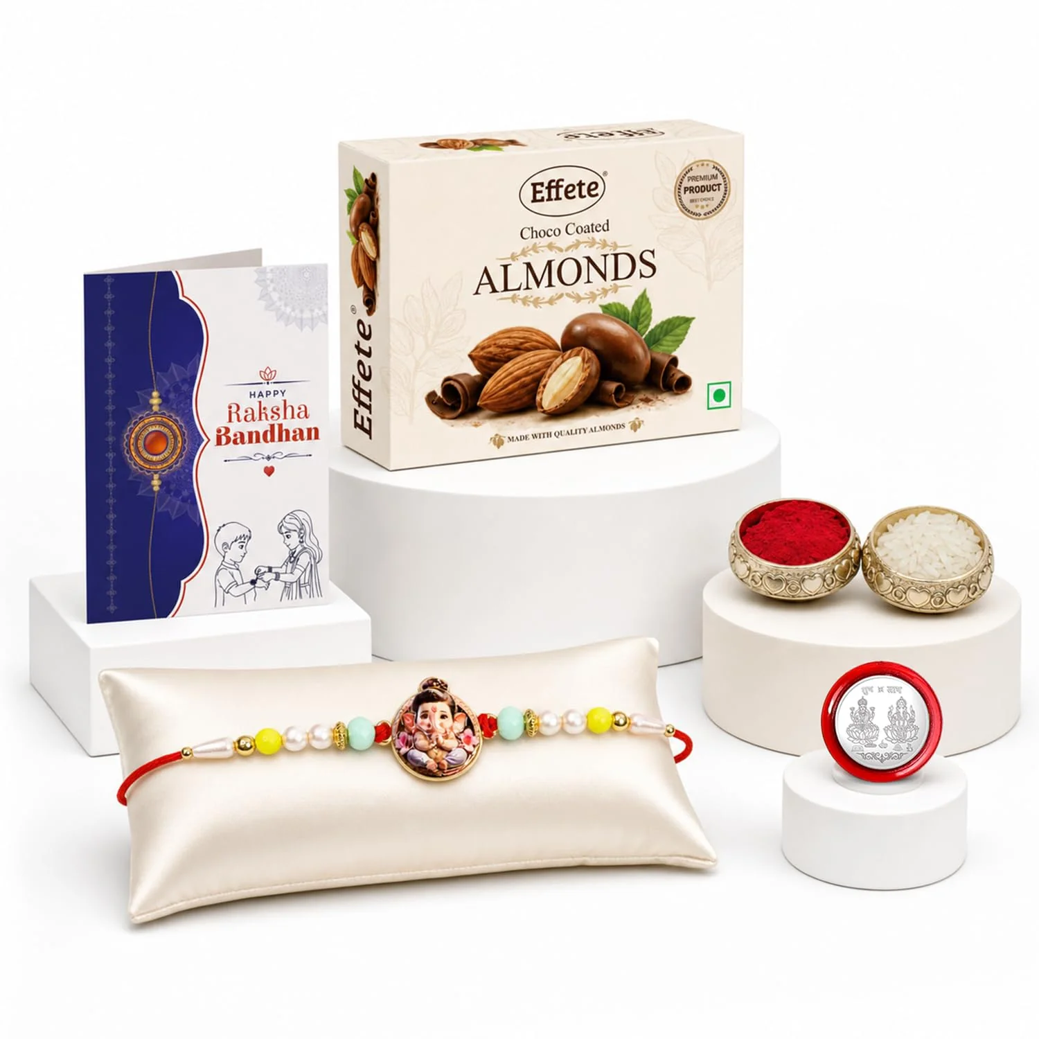Little Ganesha Rakhi Combo - Raksha Bandhan Gift with Choco Almonds 32gm, Pack of 5 - Image 5