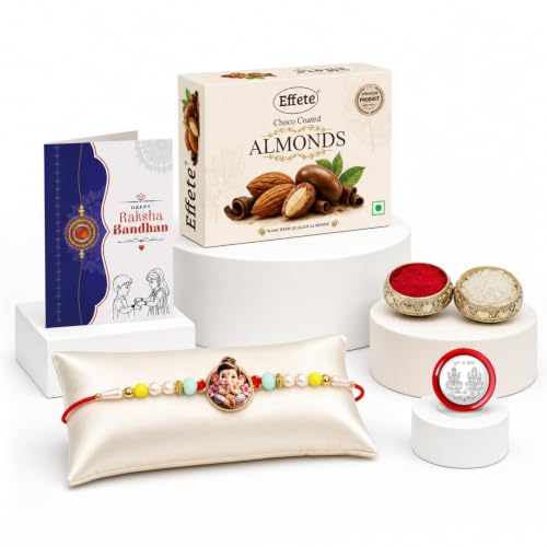 Little Ganesha Rakhi Combo - Raksha Bandhan Gift with Choco Almonds 32gm, Pack of 5 - Image 6