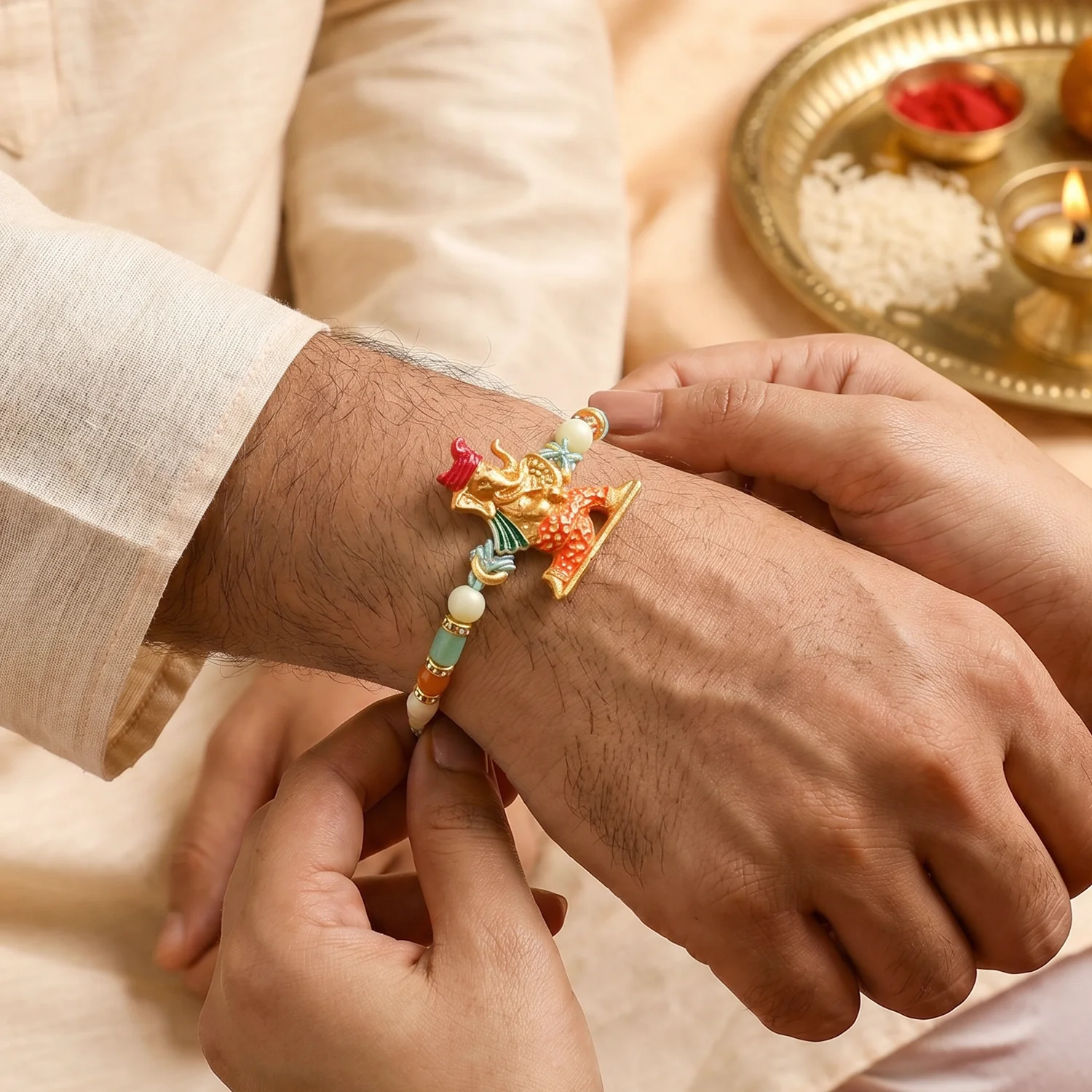 Colorful Ganesh Rakhi – Elegant Beads & Comfortable Thread - Image 3
