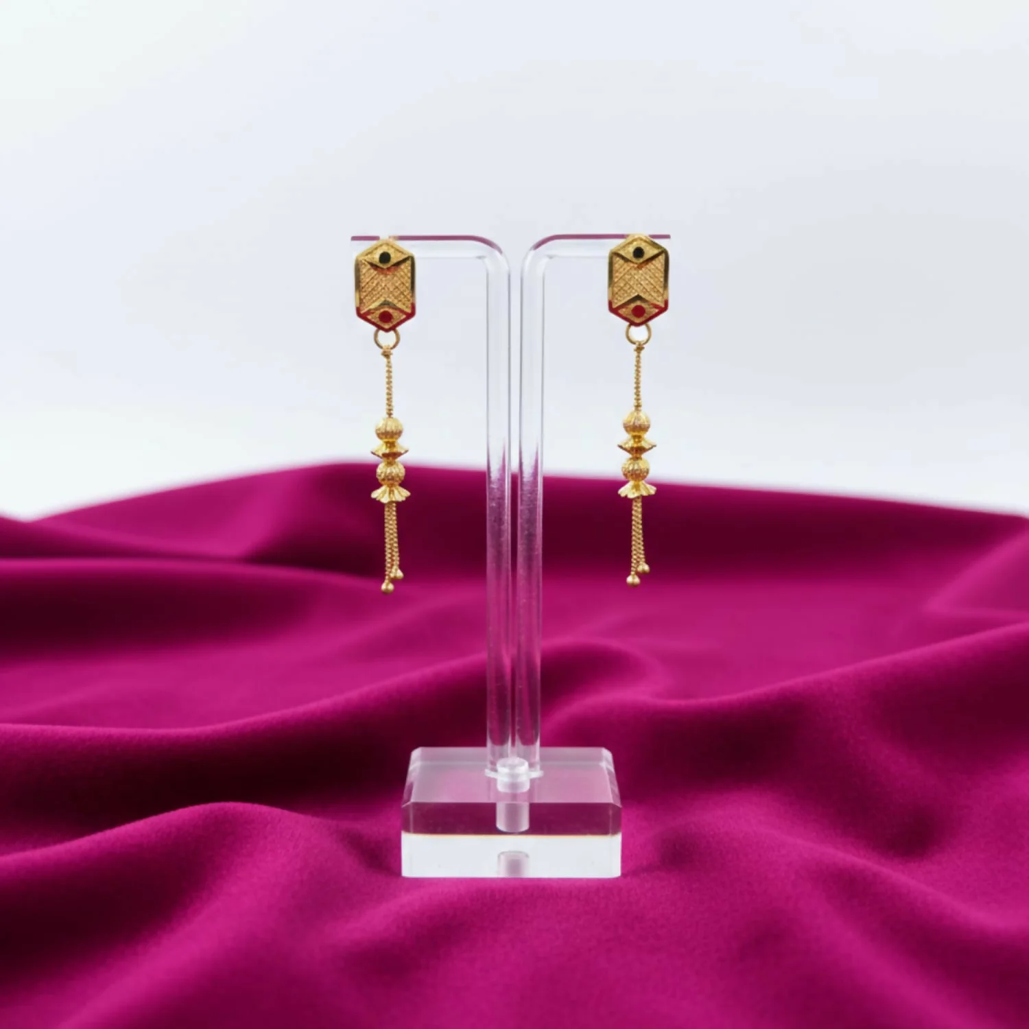 Gold-Plated Jhumka Earrings – Traditional Long Chain Beads Jewelry for Women - Image 3
